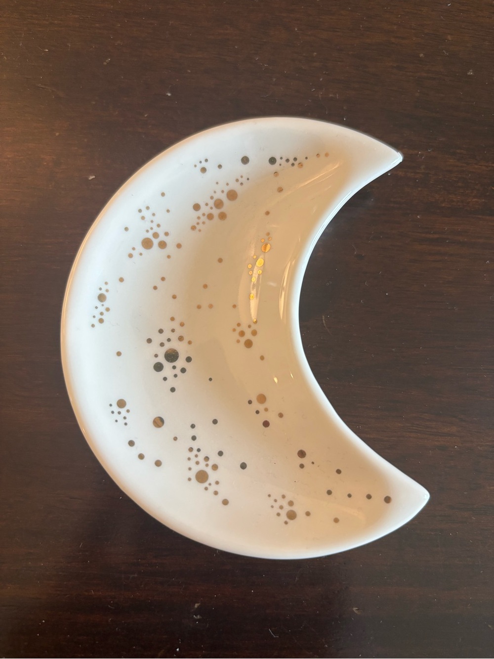 White Crescent Moon Celestial Ceramic Trinket Dish with Sparkle Detail